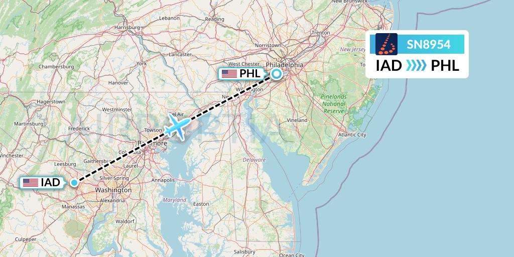 SN8954 Brussels Airlines Flight Map: Washington to Philadelphia