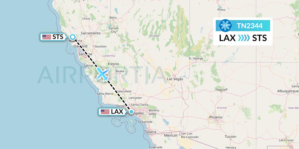 TN2344 Air Tahiti Nui Flight Map: Los Angeles to Santa Rosa