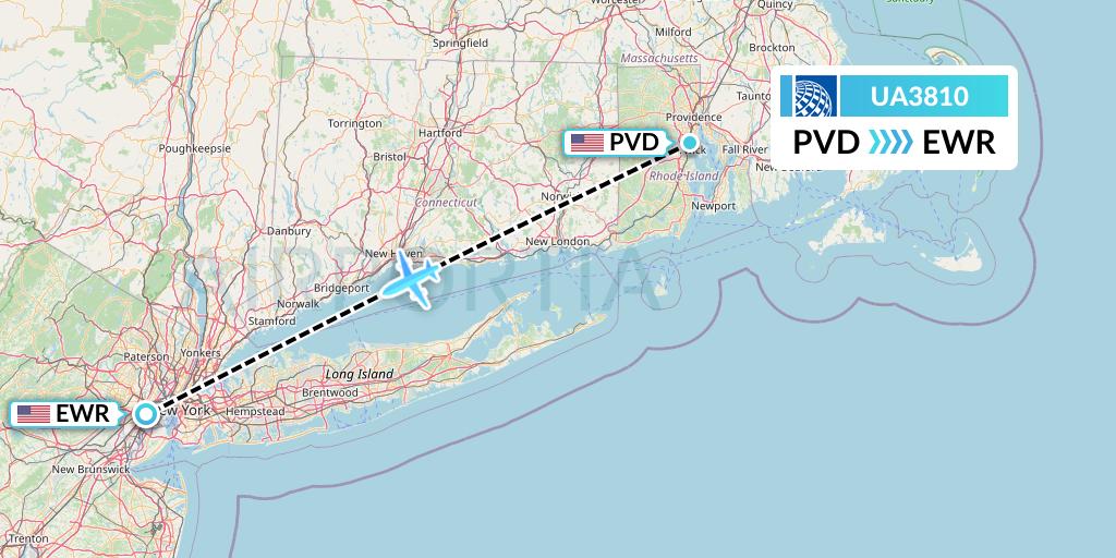 UA3810 United Airlines Flight Map: Providence to New York