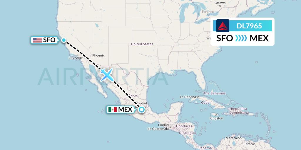 DL7965 Delta Air Lines Flight Map: San Francisco to Mexico City