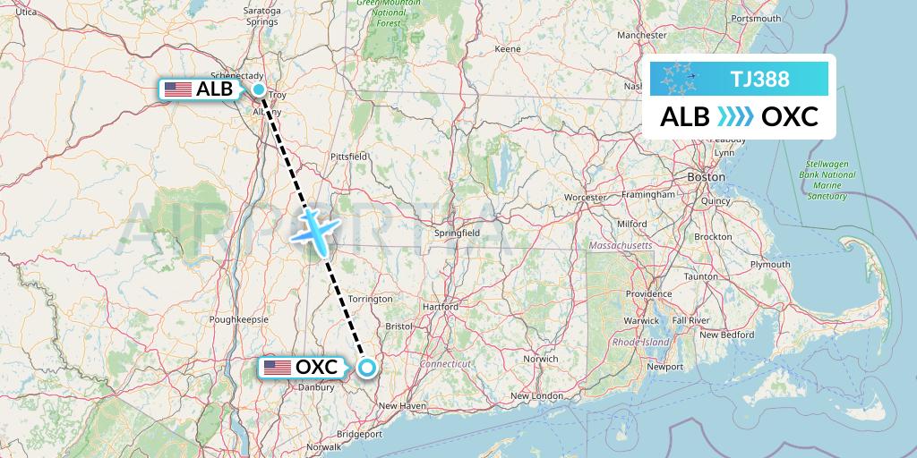 TJ388 Tradewind Aviation Flight Map: Albany to Oxford