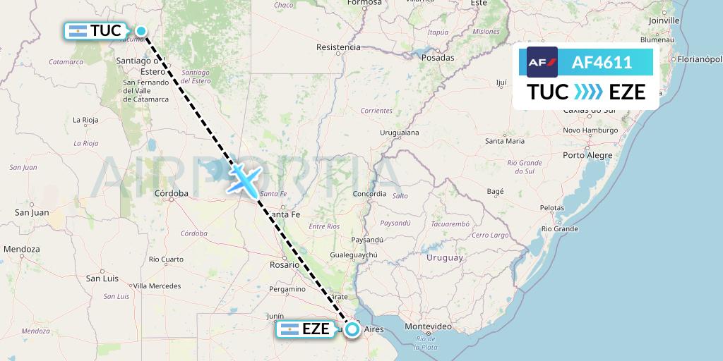 AF4611 Air France Flight Map: Tucuman to Buenos Aires