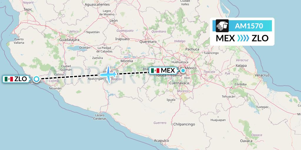 AM1570 Aeromexico Flight Map: Mexico City to Manzanillo