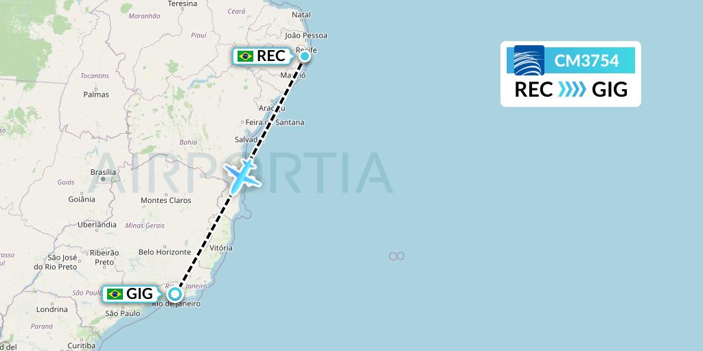 CM3754 Copa Airlines Flight Map: Recife to Rio de Janeiro
