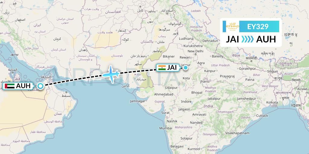 EY329 Etihad Airways Flight Map: Jaipur to Abu Dhabi