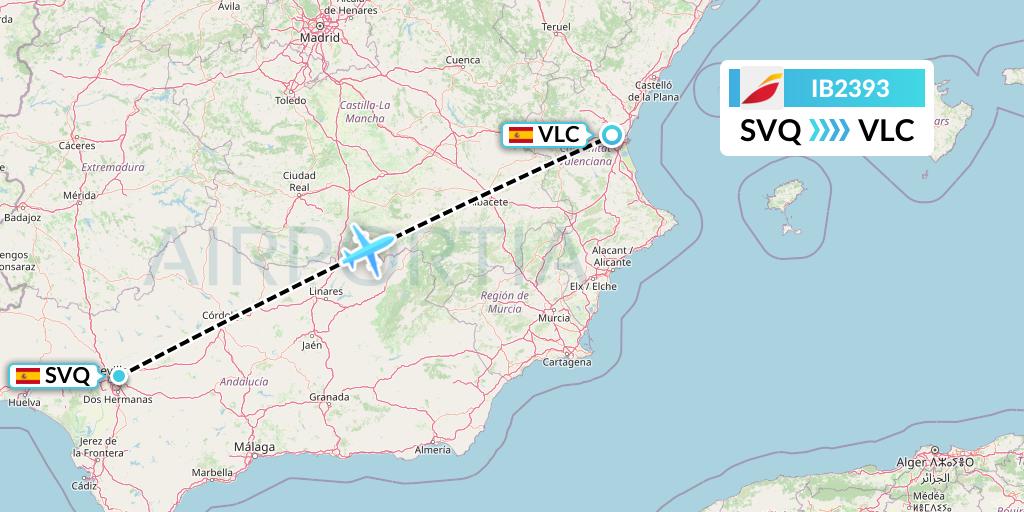 IB2393 Iberia Flight Map: Seville to Valencia