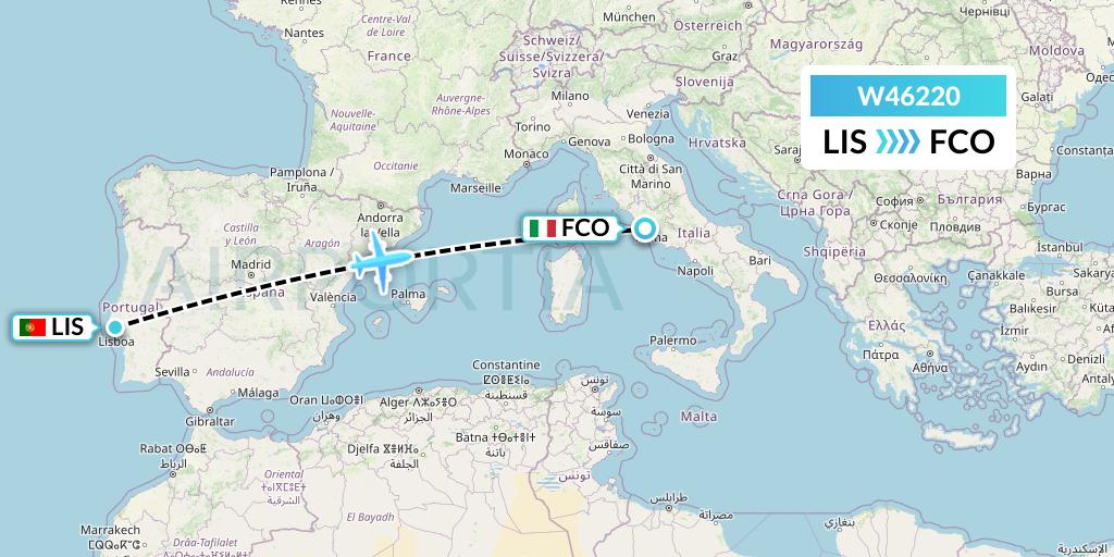 W46220 Wizz Air Malta Flight Map: Lisbon to Rome