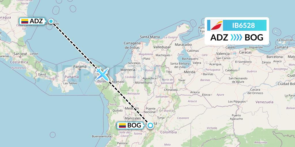 IB6528 Iberia Flight Map: San Andres Island to Bogota