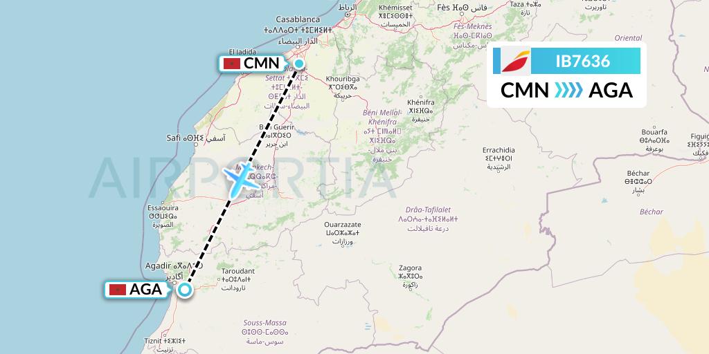 IB7636 Iberia Flight Map: Casablanca to Agadir