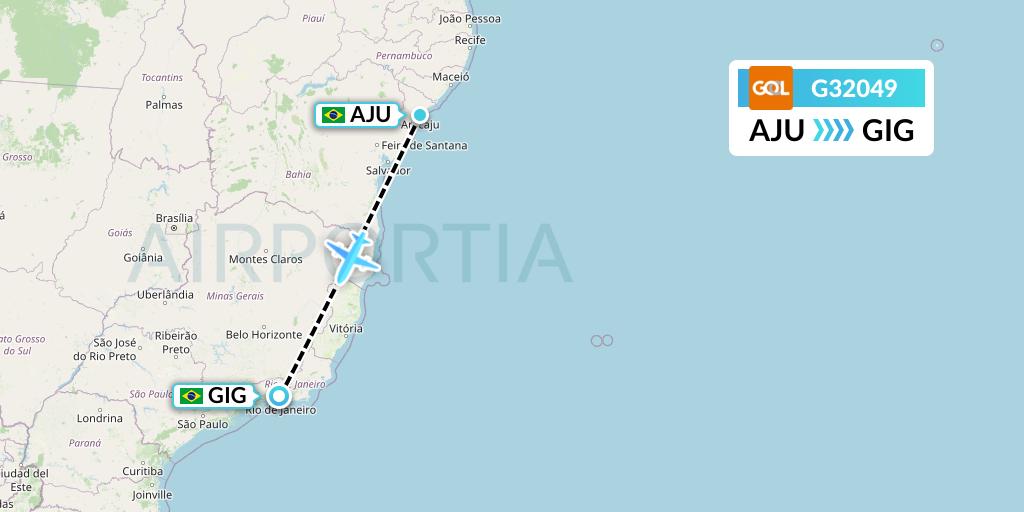 G32049 GOL Transportes Aeros Flight Map: Aracaju to Rio de Janeiro