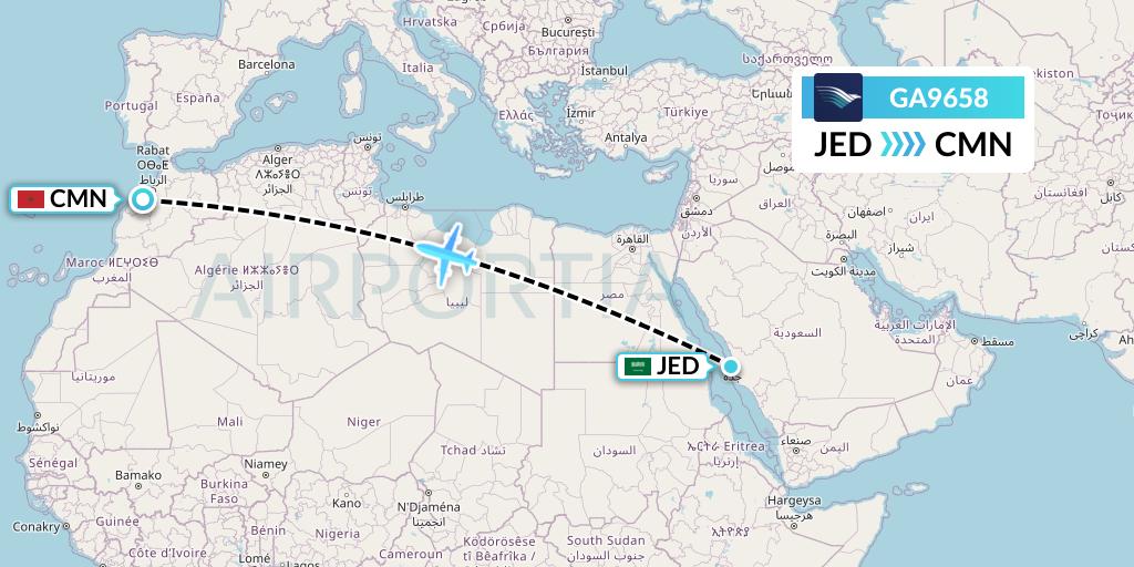 GA9658 Garuda Indonesia Flight Map: Jeddah to Casablanca