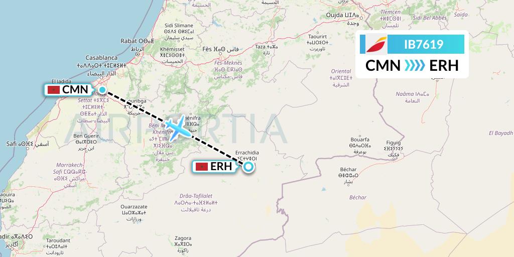 IB7619 Iberia Flight Map: Casablanca to Errachidia