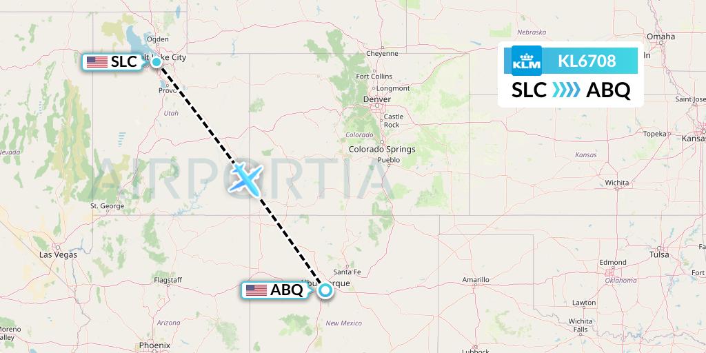 KL6708 KLM Flight Map: Salt Lake City to Albuquerque
