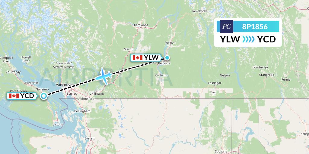 8P1856 Pacific Coastal Airlines Flight Map: Kelowna to Nanaimo