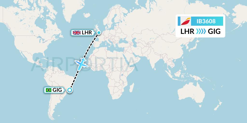 IB3608 Iberia Flight Map: London to Rio de Janeiro