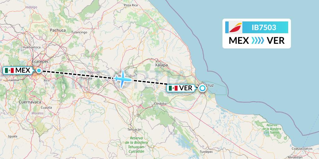 IB7503 Iberia Flight Map: Mexico City to Veracruz