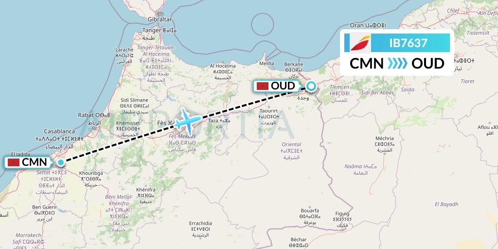 IB7637 Iberia Flight Map: Casablanca to Oujda
