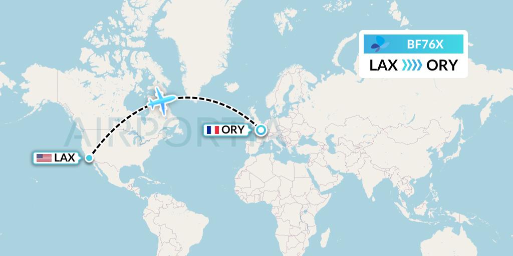 BF76X French Blue Flight Map: Los Angeles to Paris