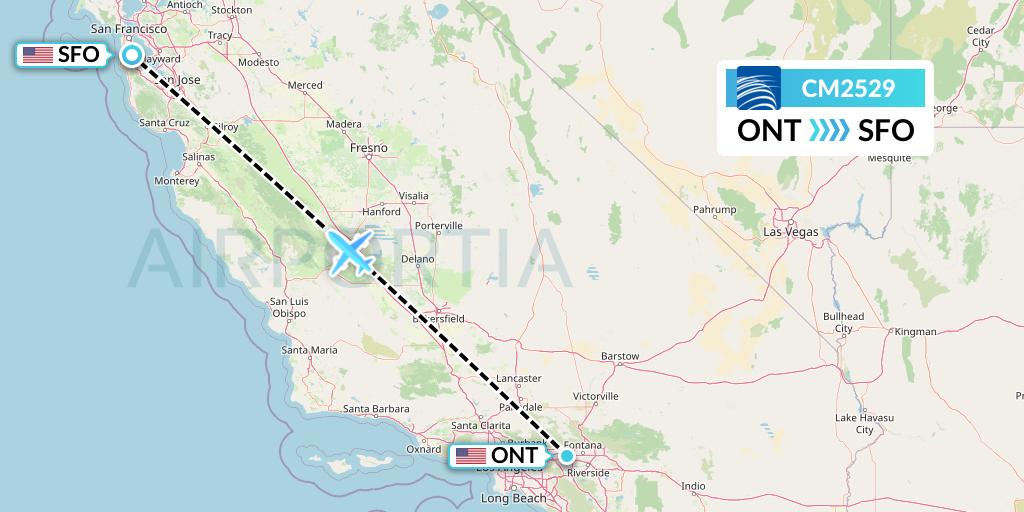 CM2529 Copa Airlines Flight Map: Ontario to San Francisco