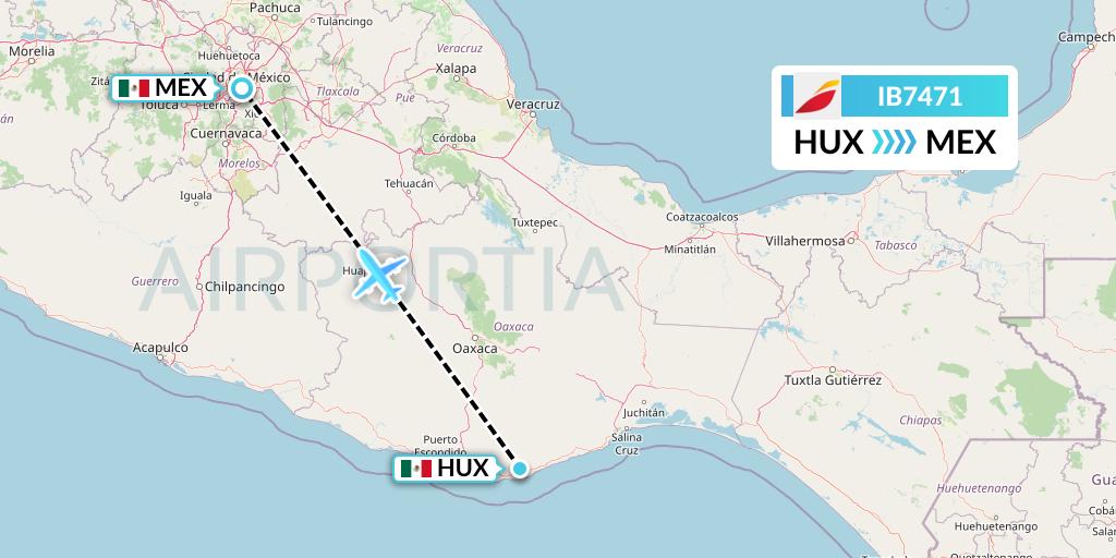 IB7471 Iberia Flight Map: Huatulco to Mexico City