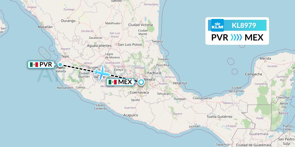 KL8979 KLM Flight Map: Puerto Vallarta to Mexico City
