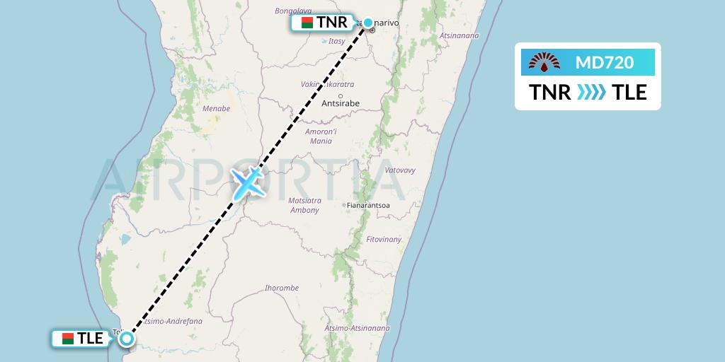 MD720 Air Madagascar Flight Map: Antananarivo to Madagascar