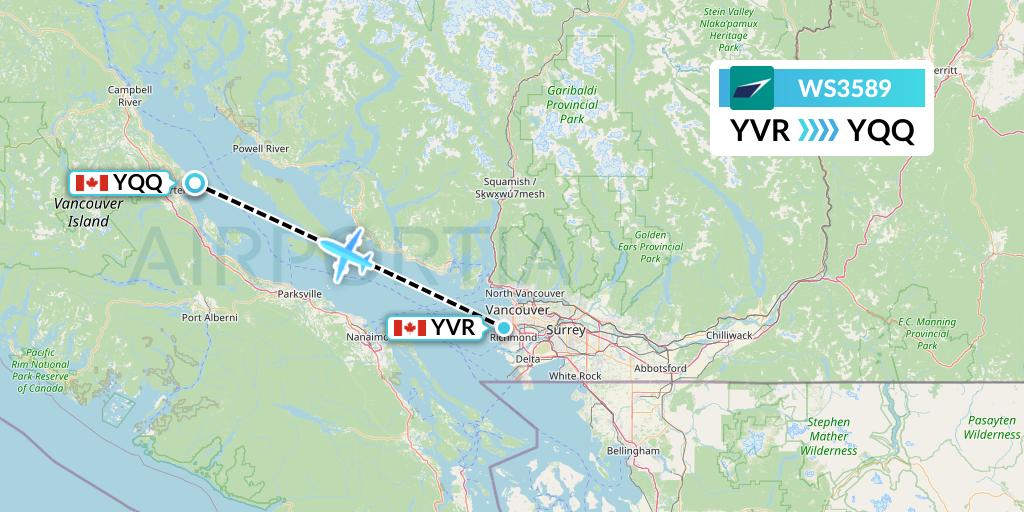 WS3589 WestJet Flight Map: Vancouver to Comox