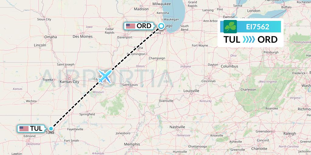 EI7562 Flight Status Aer Lingus Tulsa to Chicago (EIN7562)