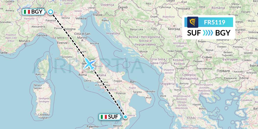 FR5119 Ryanair Flight Map: Lamezia Terme to Milan