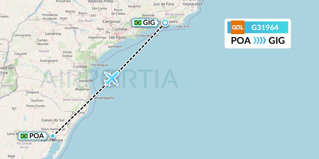 G31964 GOL Transportes Aeros Flight Map: Porto Alegre to Rio de Janeiro