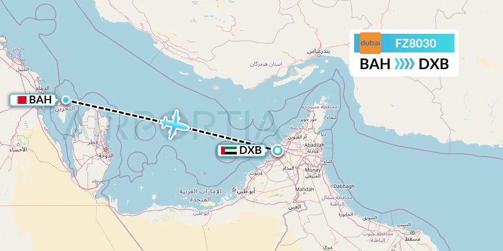 FZ8030 FlyDubai Flight Map: Bahrain to Dubai
