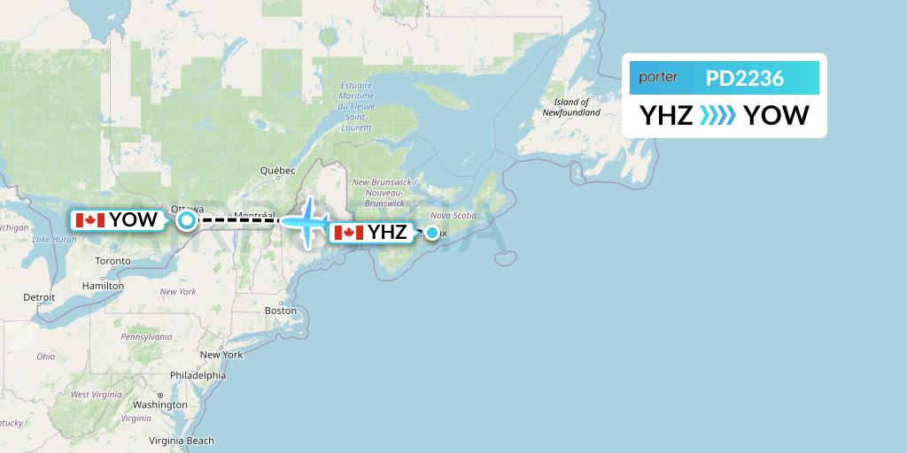 PD2236 Porter Airlines Flight Map: Halifax to Ottawa