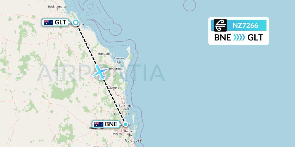 NZ7266 Air New Zealand Flight Map: Brisbane to Gladstone
