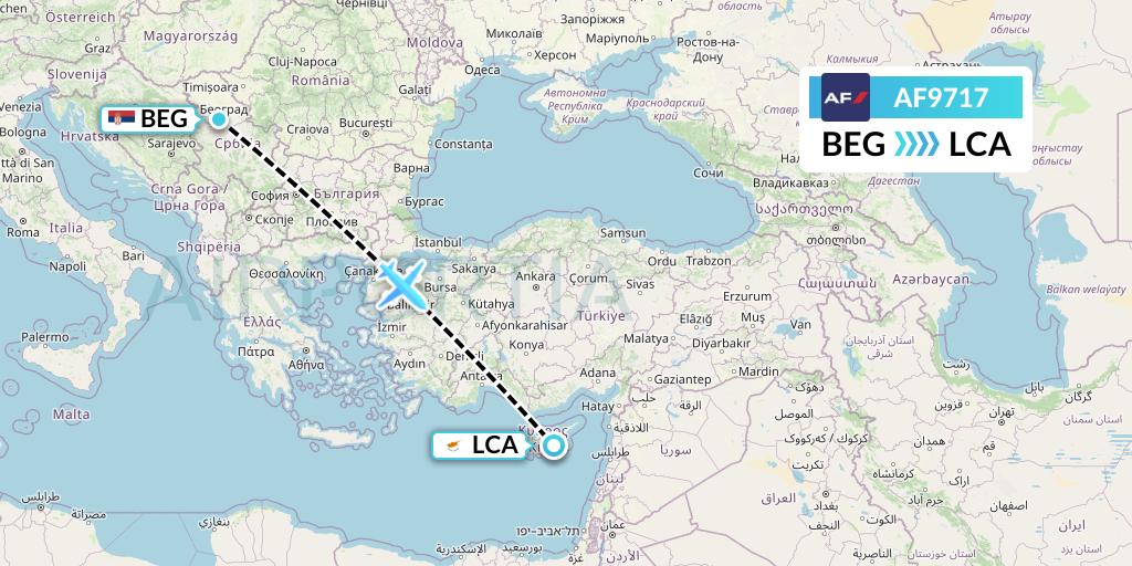AF9717 Air France Flight Map: Belgrade to Larnaca