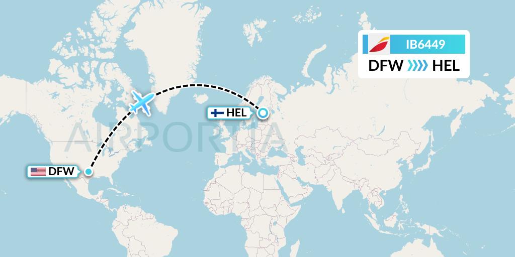IB6449 Iberia Flight Map: Dallas to Helsinki