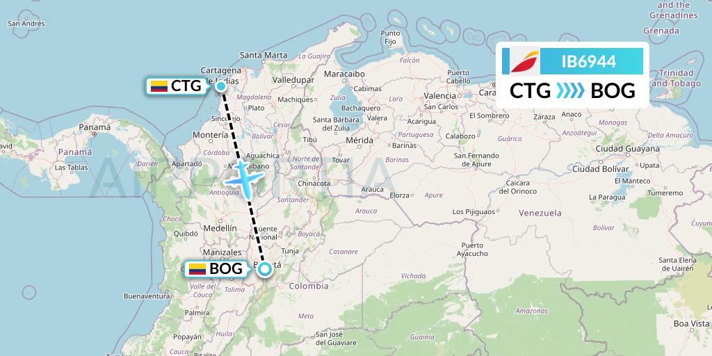 IB6944 Iberia Flight Map: Cartagena to Bogota