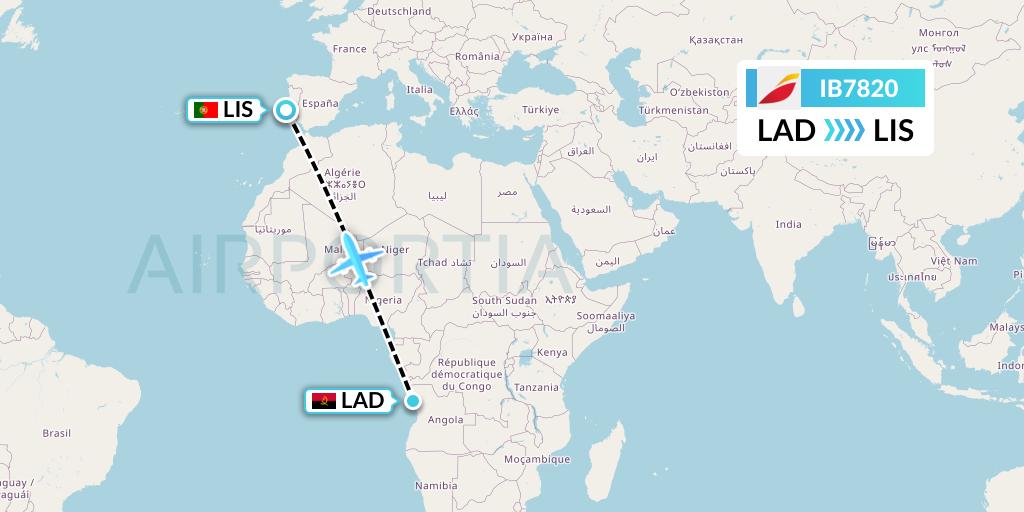 IB7820 Iberia Flight Map: Luanda to Lisbon