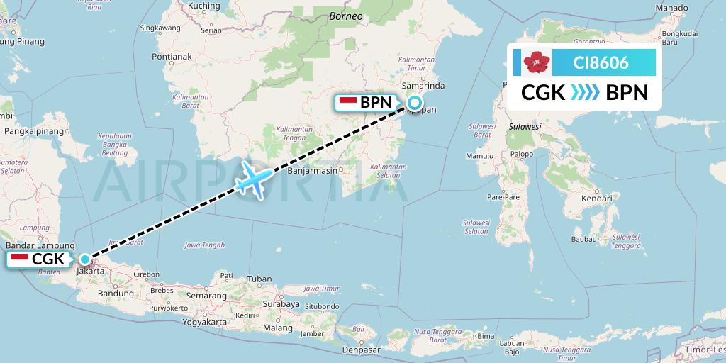 CI8606 China Airlines Flight Map: Jakarta to Balikpapan