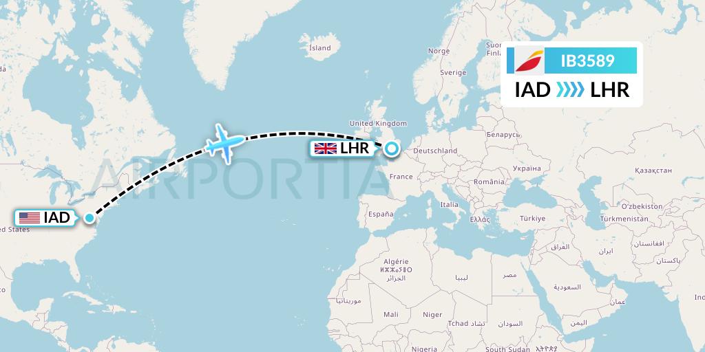 IB3589 Iberia Flight Map: Washington to London