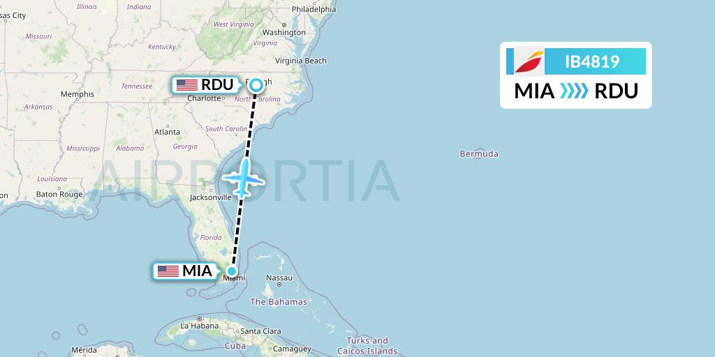 IB4819 Iberia Flight Map: Miami to Raleigh-Durham