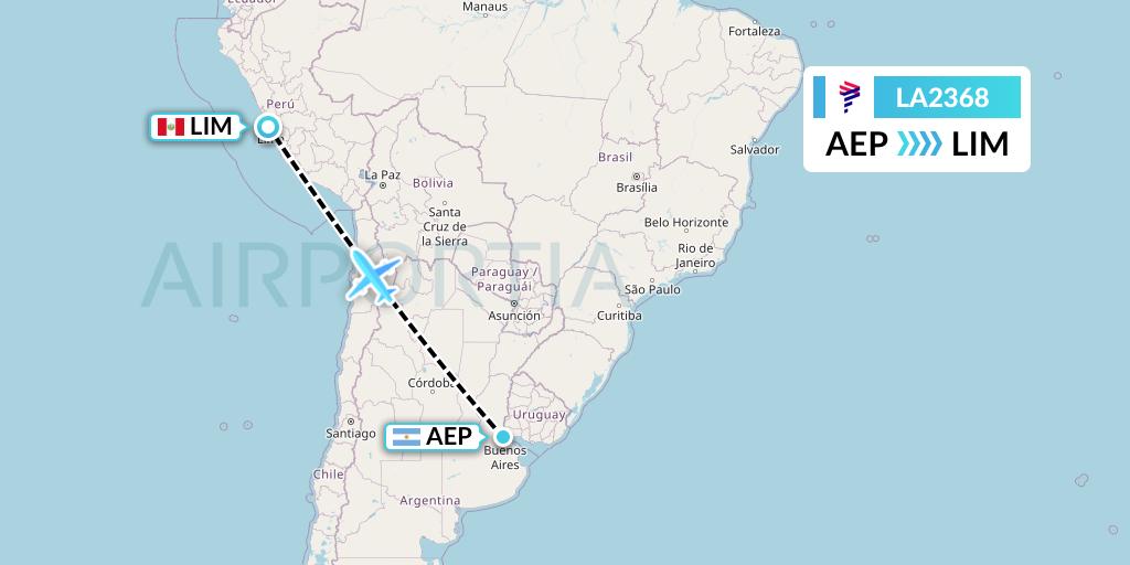 LA2368 LAN Airlines Flight Map: Buenos Aires to Lima