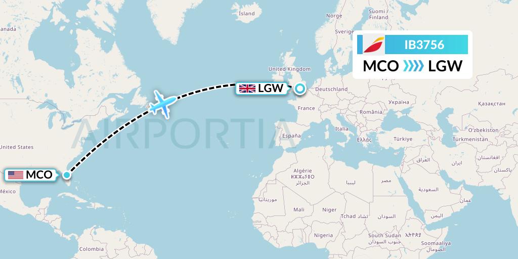 IB3756 Iberia Flight Map: Orlando to London