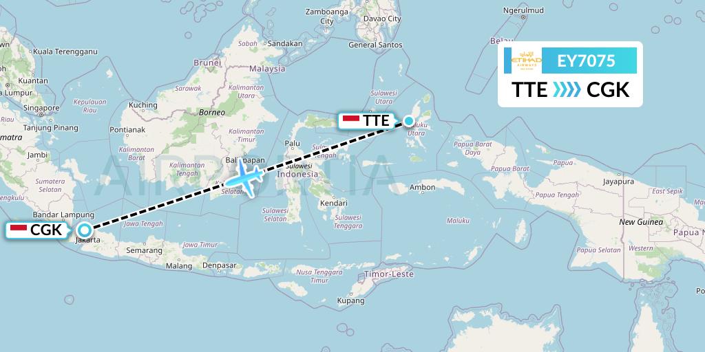 EY7075 Etihad Airways Flight Map: Ternate to Jakarta