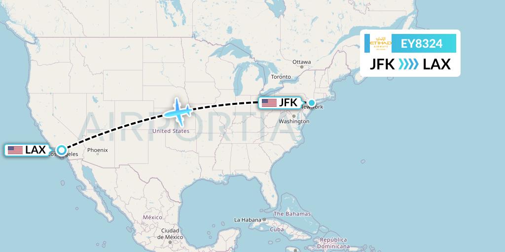 EY8324 Etihad Airways Flight Map: New York to Los Angeles