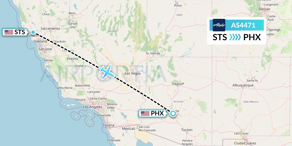 AS4471 Alaska Airlines Flight Map: Santa Rosa to Phoenix