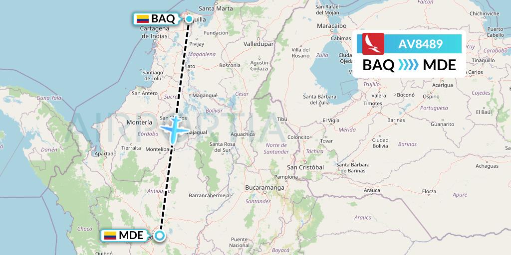 AV8489 Avianca Flight Map: Barranquilla to Medellin