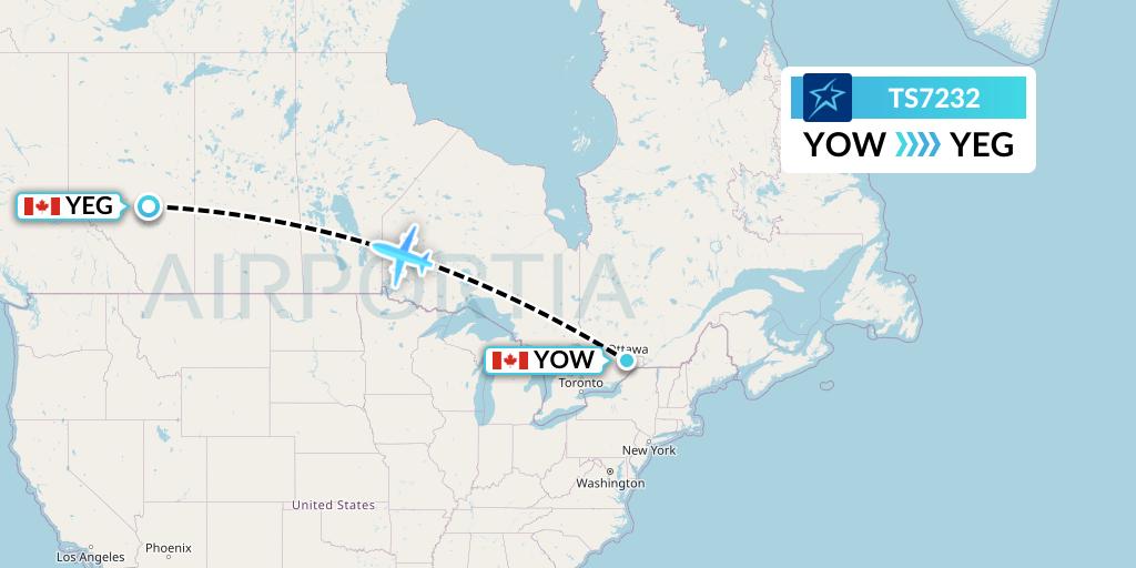 TS7232 Air Transat Flight Map: Ottawa to Edmonton