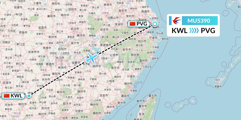 MU5390 China Eastern Airlines Flight Map: Guilin to Shanghai