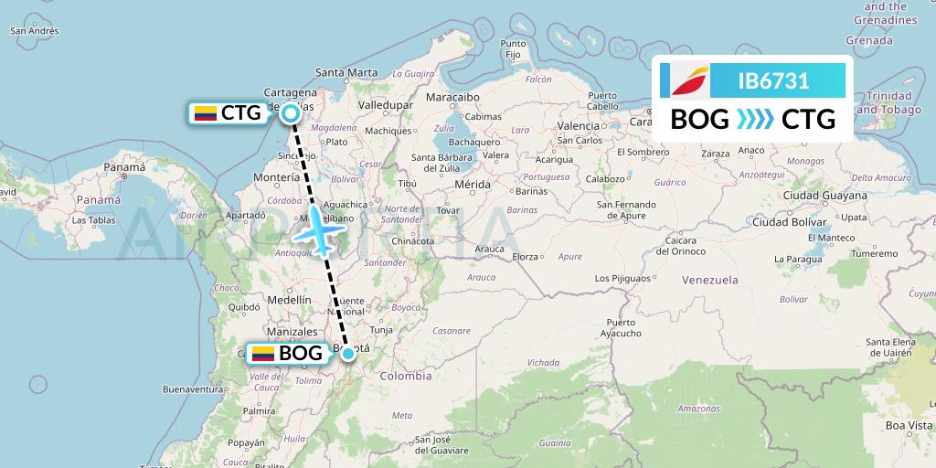 IB6731 Iberia Flight Map: Bogota to Cartagena