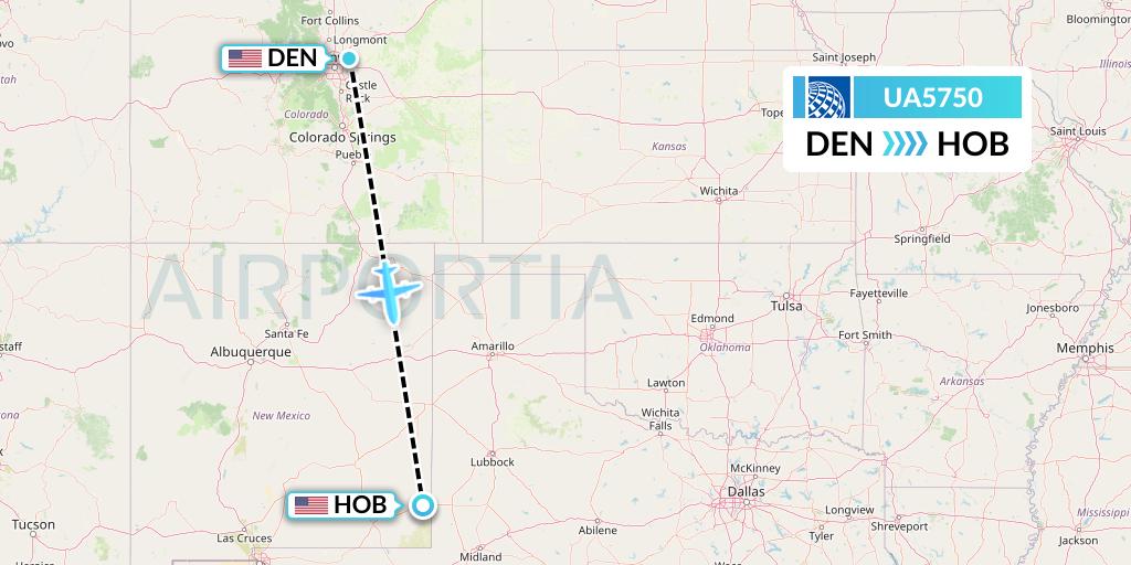 UA5750 United Airlines Flight Map: Denver to Hobbs